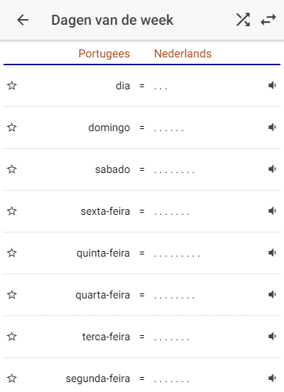 Woordenlijsten portugees op Wozzol