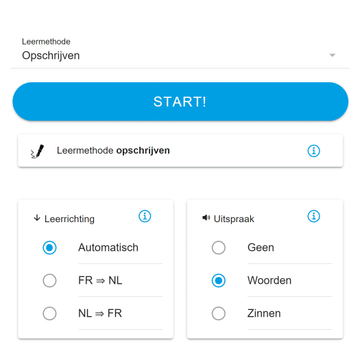 Nieuw start leren scherm