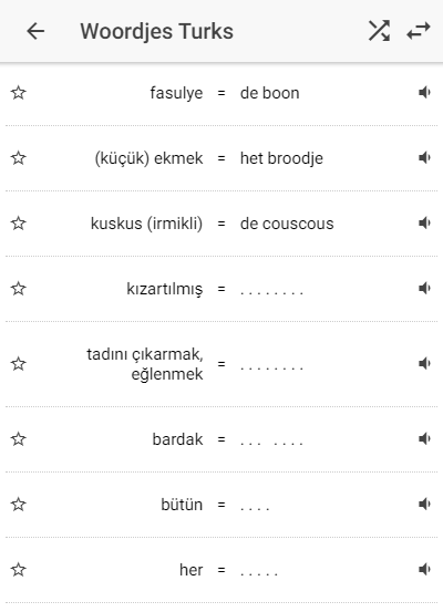 Woordenlijsten turks op Wozzol