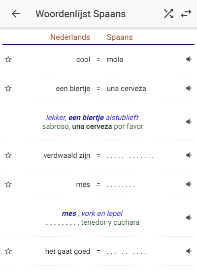 Woordenlijsten spanish op Wozzol