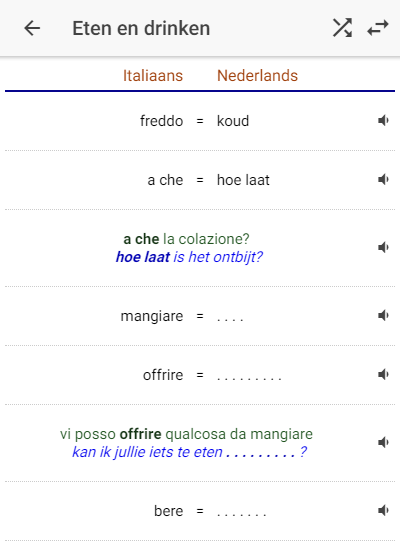 Woordenlijsten italiaans op Wozzol